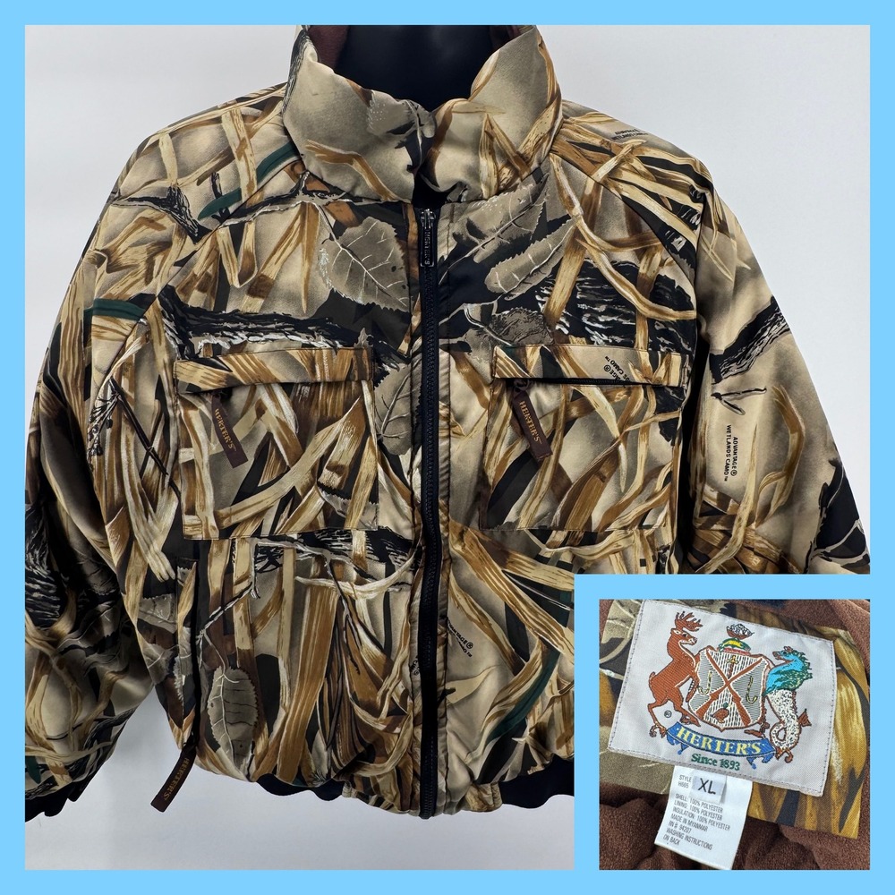 Herters Camouflage Hunting Jacket XL‎ Full Zip Pockets Water Resistant